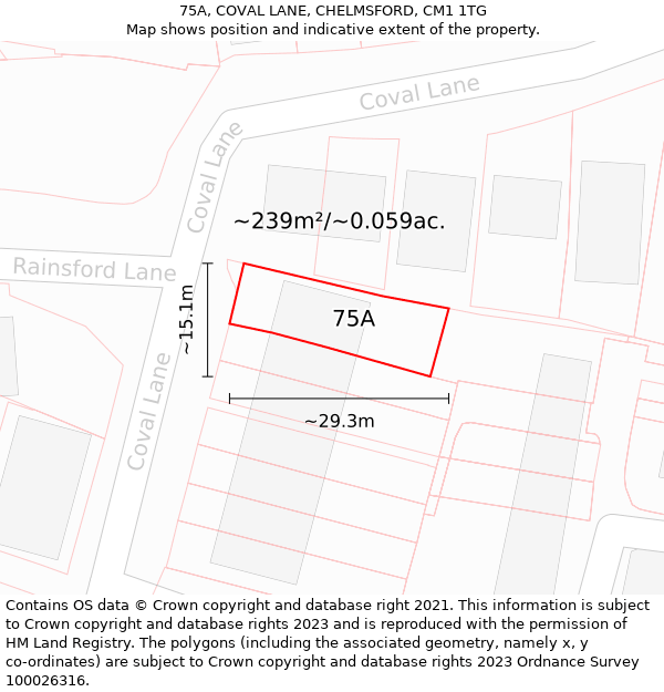 75A, COVAL LANE, CHELMSFORD, CM1 1TG: Plot and title map