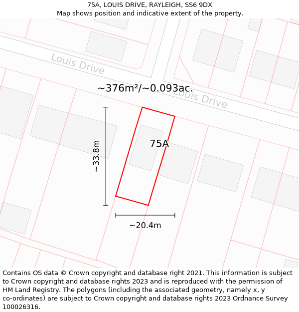 75A, LOUIS DRIVE, RAYLEIGH, SS6 9DX: Plot and title map