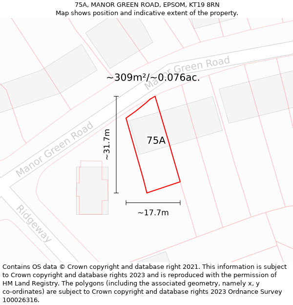 75A, MANOR GREEN ROAD, EPSOM, KT19 8RN: Plot and title map