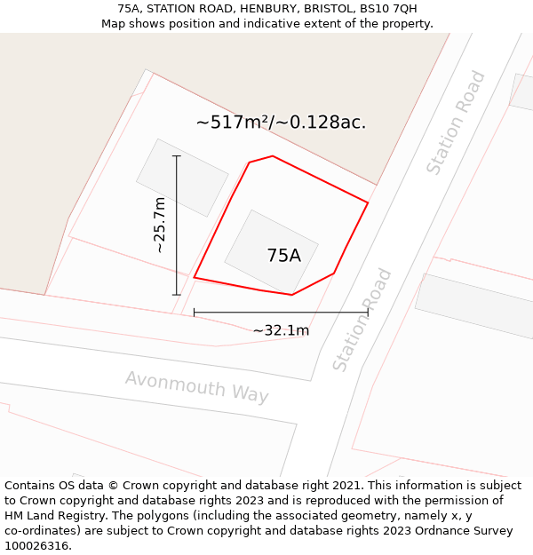 75A, STATION ROAD, HENBURY, BRISTOL, BS10 7QH: Plot and title map
