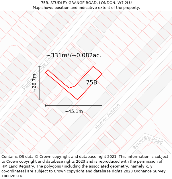 75B, STUDLEY GRANGE ROAD, LONDON, W7 2LU: Plot and title map