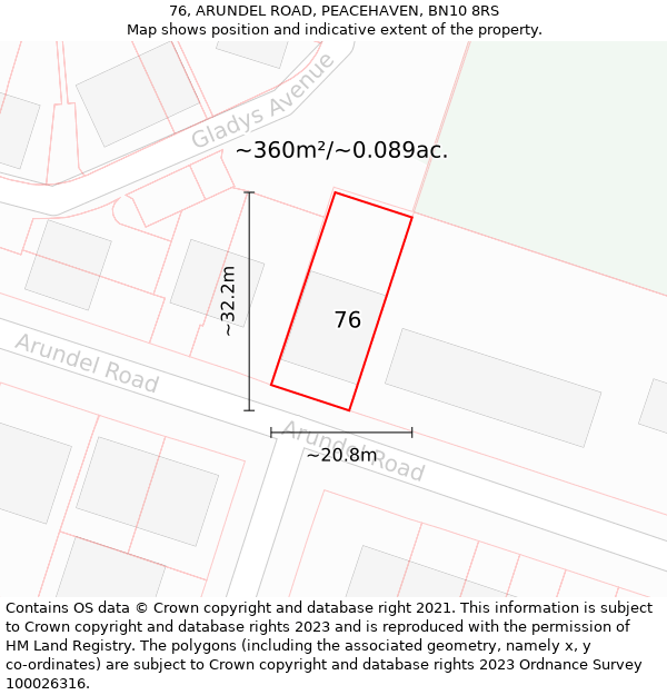 76, ARUNDEL ROAD, PEACEHAVEN, BN10 8RS: Plot and title map
