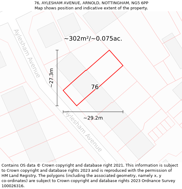 76, AYLESHAM AVENUE, ARNOLD, NOTTINGHAM, NG5 6PP: Plot and title map