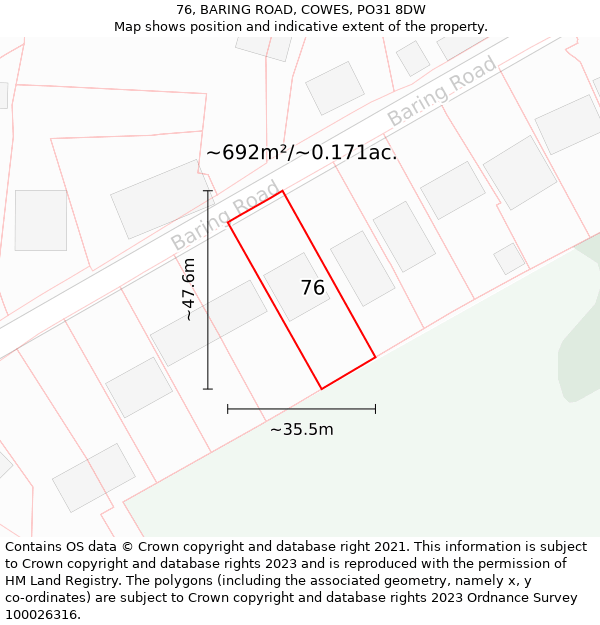76, BARING ROAD, COWES, PO31 8DW: Plot and title map