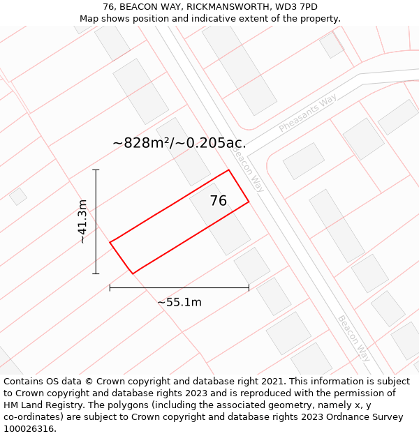 76, BEACON WAY, RICKMANSWORTH, WD3 7PD: Plot and title map