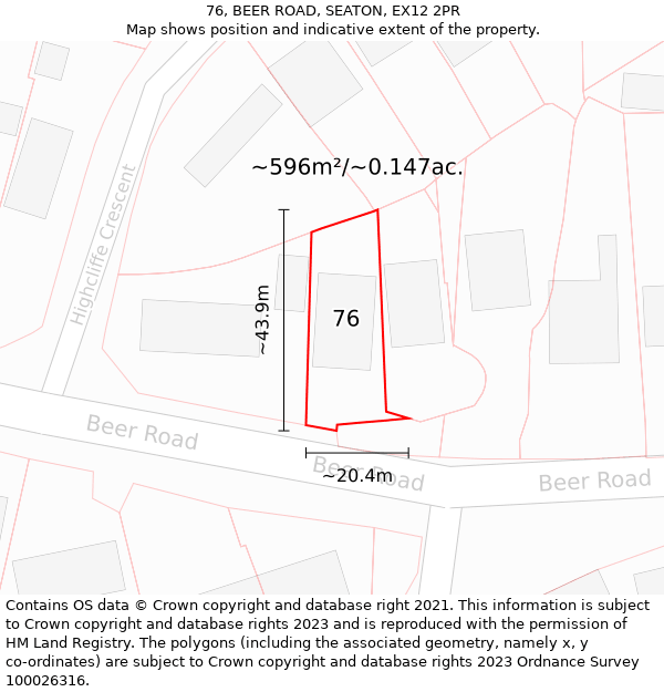 76, BEER ROAD, SEATON, EX12 2PR: Plot and title map