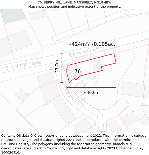 76, BERRY HILL LANE, MANSFIELD, NG18 4BW: Plot and title map