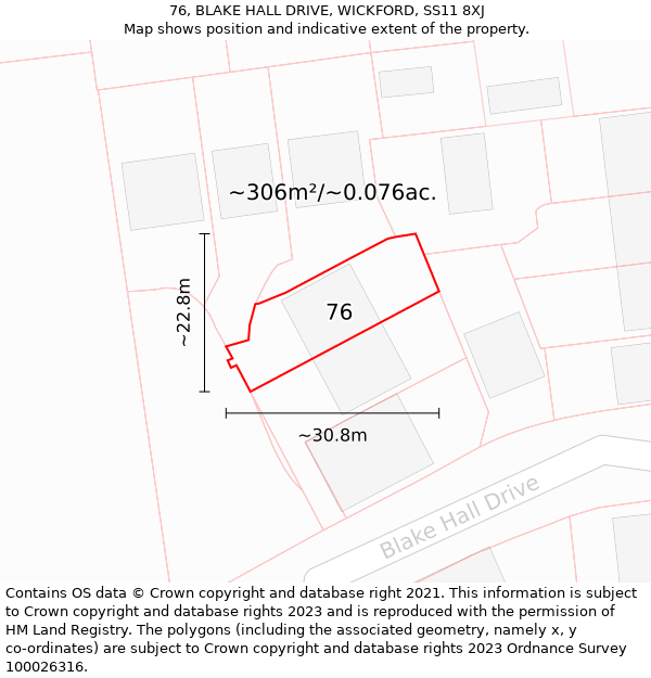 76, BLAKE HALL DRIVE, WICKFORD, SS11 8XJ: Plot and title map