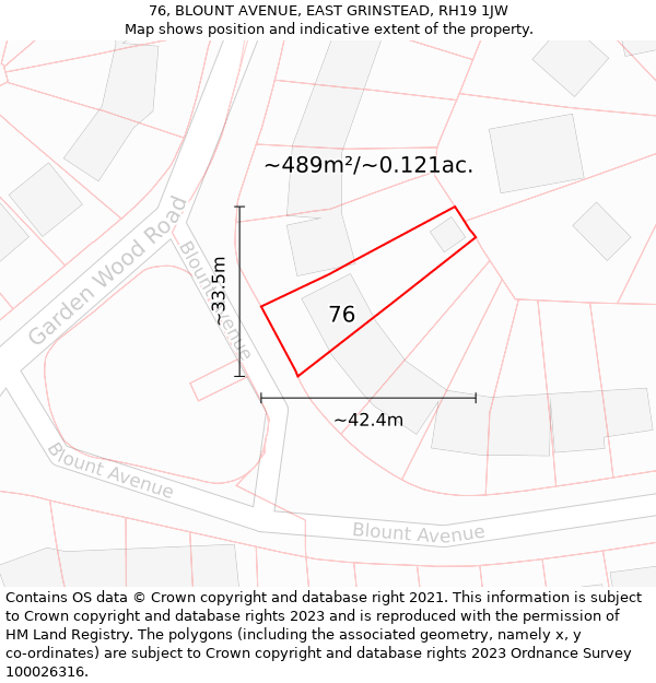 76, BLOUNT AVENUE, EAST GRINSTEAD, RH19 1JW: Plot and title map