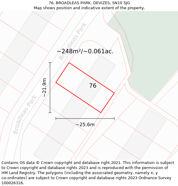 76, BROADLEAS PARK, DEVIZES, SN10 5JG: Plot and title map