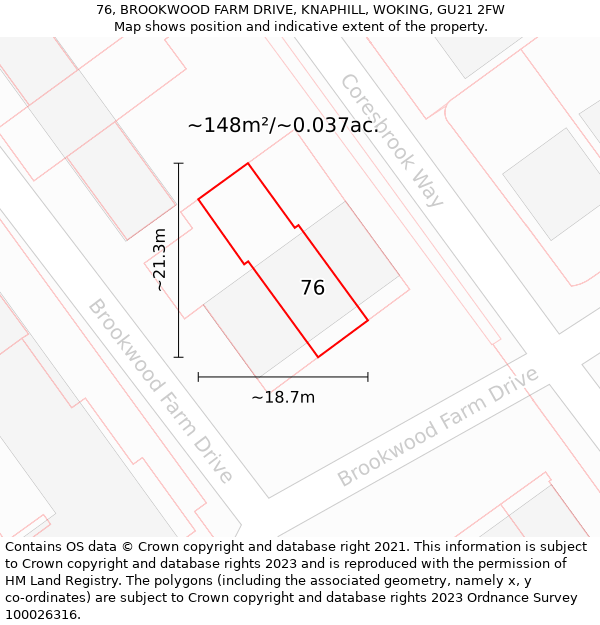 76, BROOKWOOD FARM DRIVE, KNAPHILL, WOKING, GU21 2FW: Plot and title map