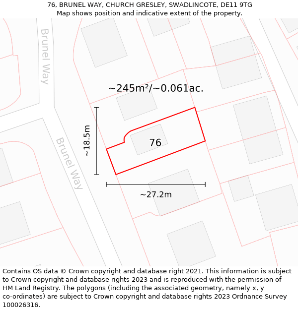 76, BRUNEL WAY, CHURCH GRESLEY, SWADLINCOTE, DE11 9TG: Plot and title map