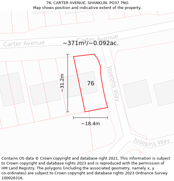 76, CARTER AVENUE, SHANKLIN, PO37 7NG: Plot and title map