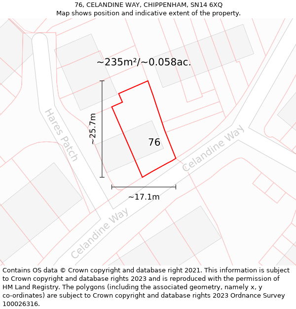 76, CELANDINE WAY, CHIPPENHAM, SN14 6XQ: Plot and title map