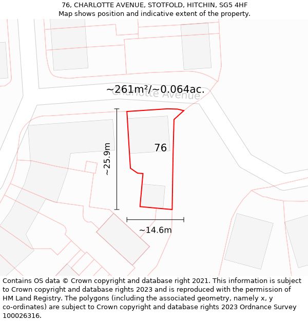 76, CHARLOTTE AVENUE, STOTFOLD, HITCHIN, SG5 4HF: Plot and title map