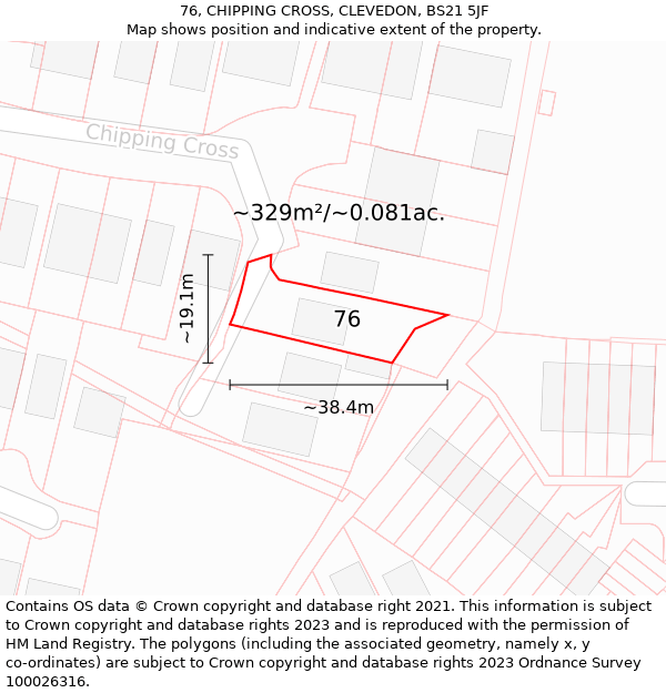76, CHIPPING CROSS, CLEVEDON, BS21 5JF: Plot and title map