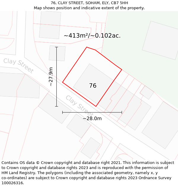 76, CLAY STREET, SOHAM, ELY, CB7 5HH: Plot and title map