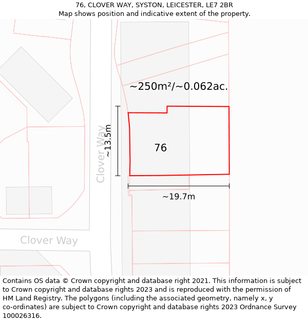 76, CLOVER WAY, SYSTON, LEICESTER, LE7 2BR: Plot and title map