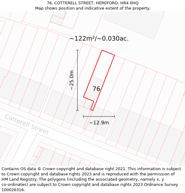 76, COTTERELL STREET, HEREFORD, HR4 0HQ: Plot and title map