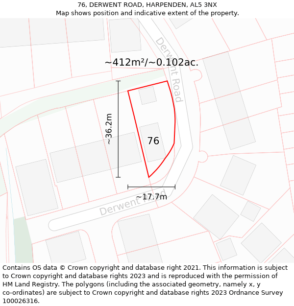 76, DERWENT ROAD, HARPENDEN, AL5 3NX: Plot and title map