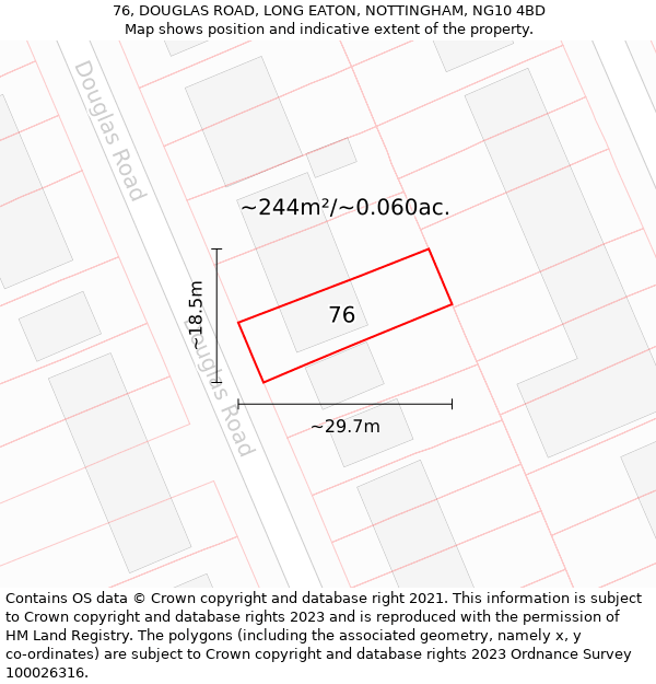 76, DOUGLAS ROAD, LONG EATON, NOTTINGHAM, NG10 4BD: Plot and title map