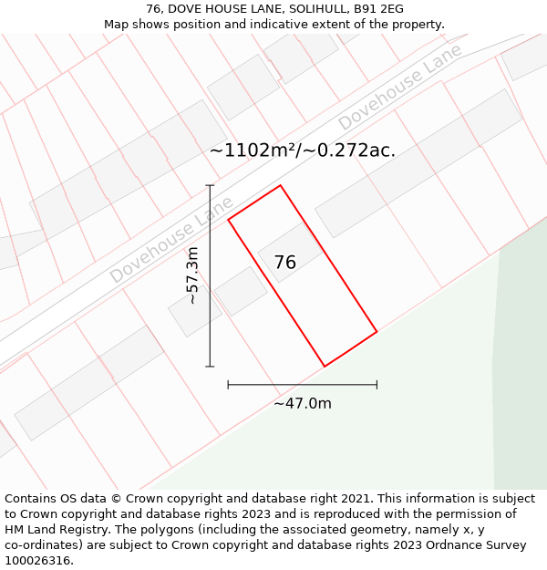 76, DOVE HOUSE LANE, SOLIHULL, B91 2EG: Plot and title map