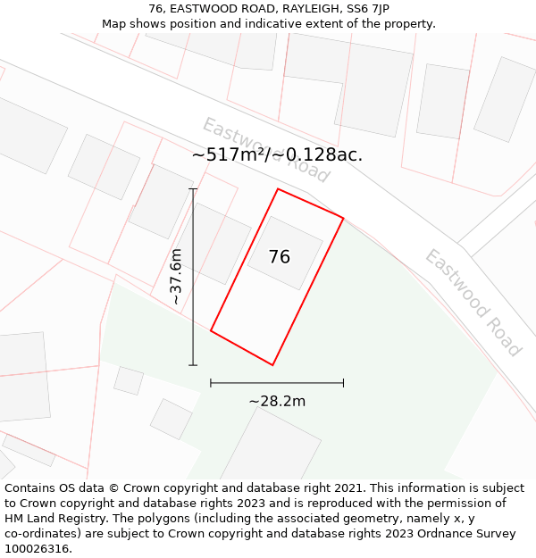 76, EASTWOOD ROAD, RAYLEIGH, SS6 7JP: Plot and title map