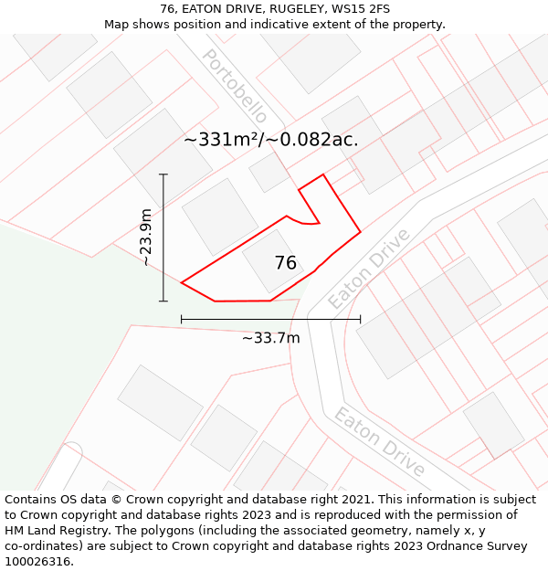 76, EATON DRIVE, RUGELEY, WS15 2FS: Plot and title map