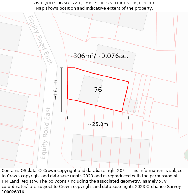 76, EQUITY ROAD EAST, EARL SHILTON, LEICESTER, LE9 7FY: Plot and title map