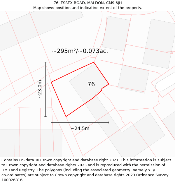 76, ESSEX ROAD, MALDON, CM9 6JH: Plot and title map