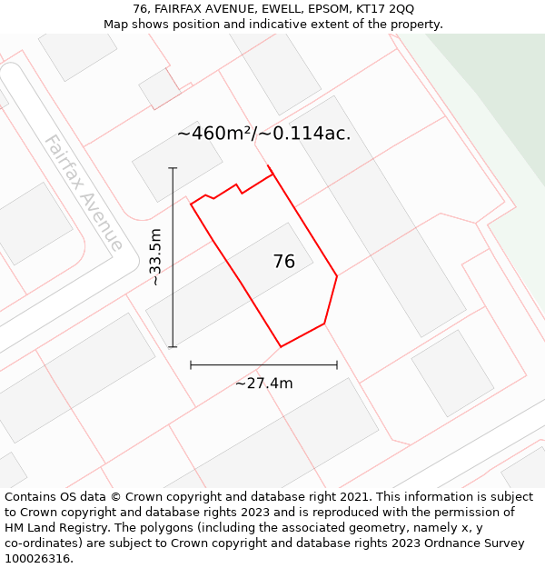 76, FAIRFAX AVENUE, EWELL, EPSOM, KT17 2QQ: Plot and title map