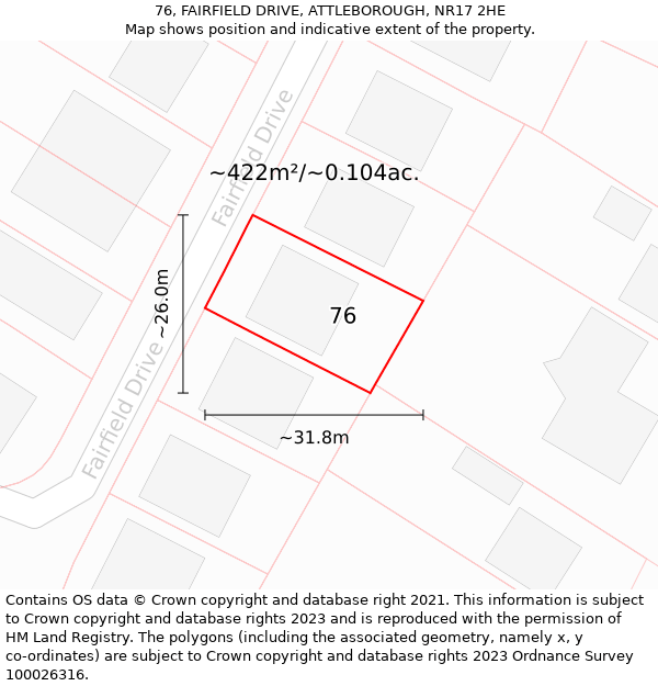 76, FAIRFIELD DRIVE, ATTLEBOROUGH, NR17 2HE: Plot and title map