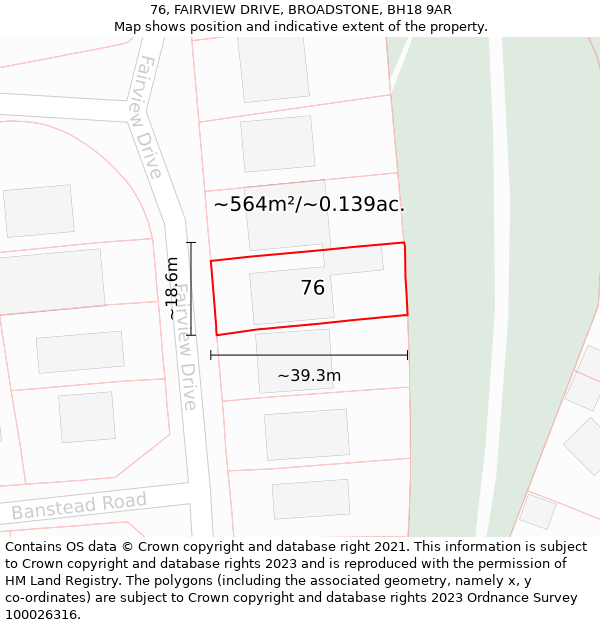 76, FAIRVIEW DRIVE, BROADSTONE, BH18 9AR: Plot and title map