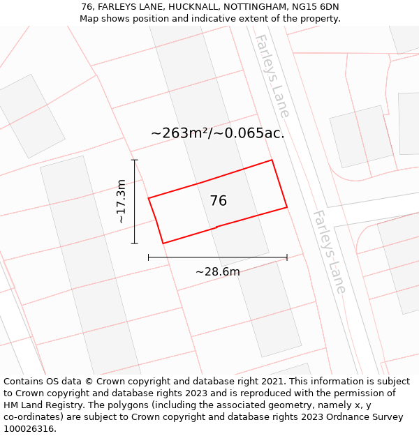 76, FARLEYS LANE, HUCKNALL, NOTTINGHAM, NG15 6DN: Plot and title map