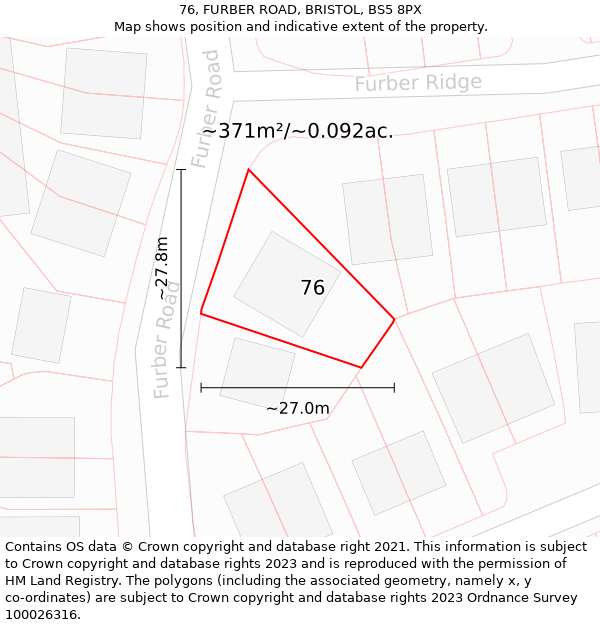 76, FURBER ROAD, BRISTOL, BS5 8PX: Plot and title map
