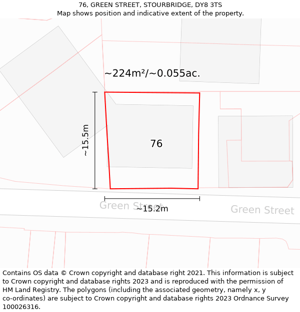 76, GREEN STREET, STOURBRIDGE, DY8 3TS: Plot and title map