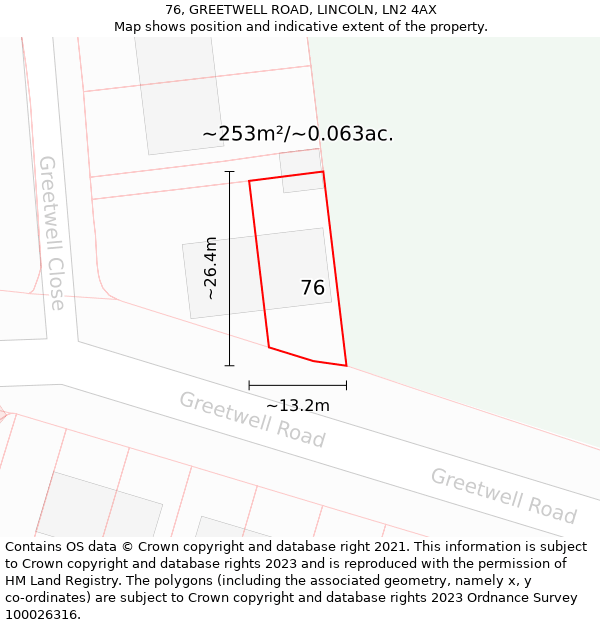 76, GREETWELL ROAD, LINCOLN, LN2 4AX: Plot and title map