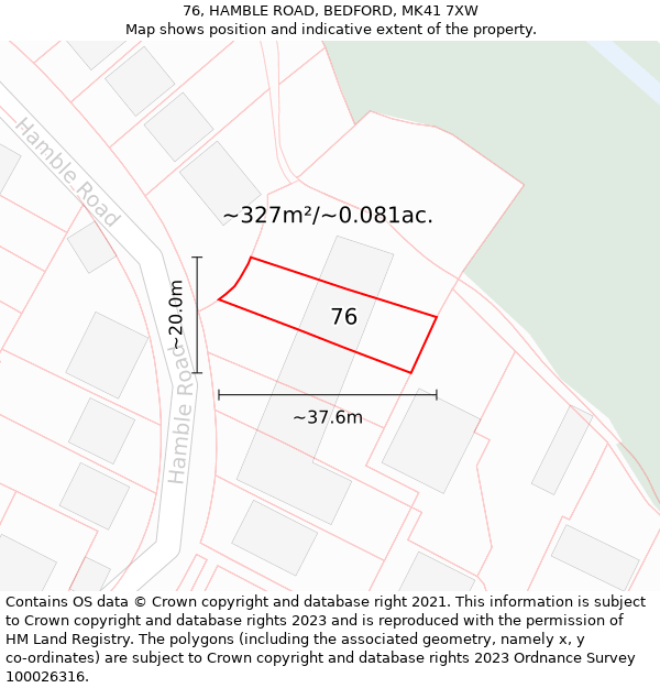 76, HAMBLE ROAD, BEDFORD, MK41 7XW: Plot and title map