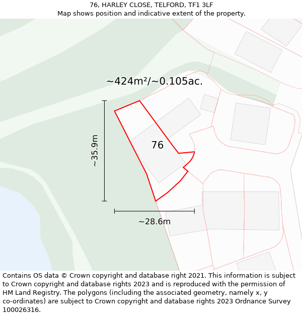 76, HARLEY CLOSE, TELFORD, TF1 3LF: Plot and title map