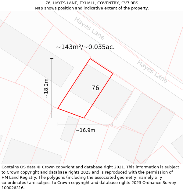 76, HAYES LANE, EXHALL, COVENTRY, CV7 9BS: Plot and title map