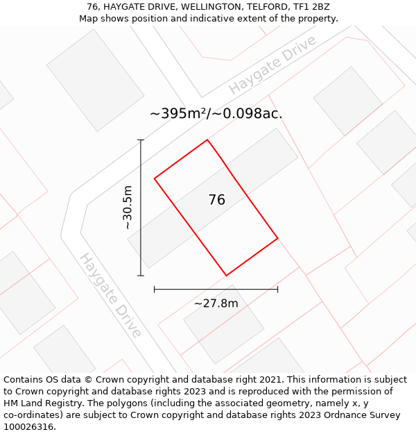 76, HAYGATE DRIVE, WELLINGTON, TELFORD, TF1 2BZ: Plot and title map