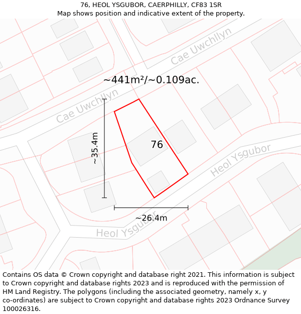76, HEOL YSGUBOR, CAERPHILLY, CF83 1SR: Plot and title map