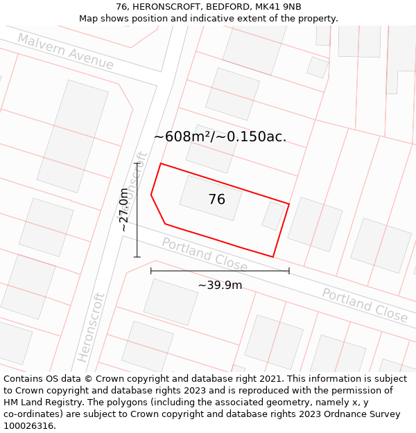 76, HERONSCROFT, BEDFORD, MK41 9NB: Plot and title map