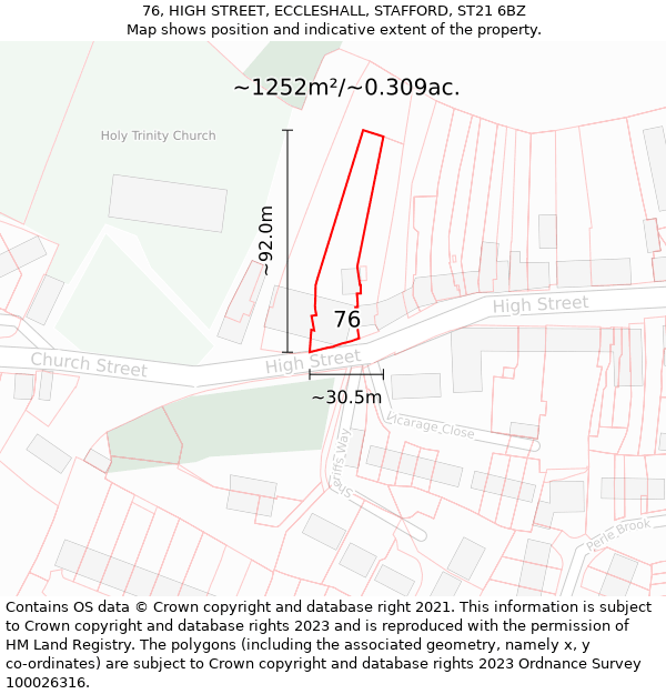 76, HIGH STREET, ECCLESHALL, STAFFORD, ST21 6BZ: Plot and title map