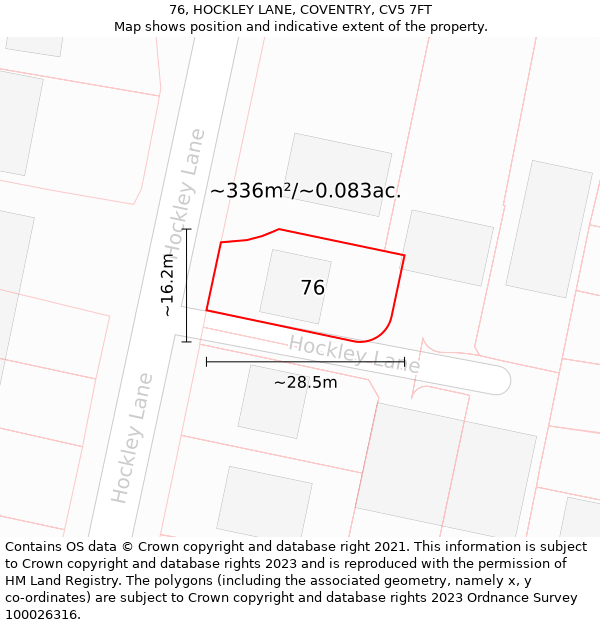 76, HOCKLEY LANE, COVENTRY, CV5 7FT: Plot and title map