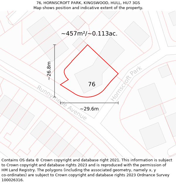 76, HORNSCROFT PARK, KINGSWOOD, HULL, HU7 3GS: Plot and title map