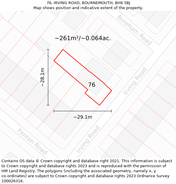 76, IRVING ROAD, BOURNEMOUTH, BH6 5BJ: Plot and title map