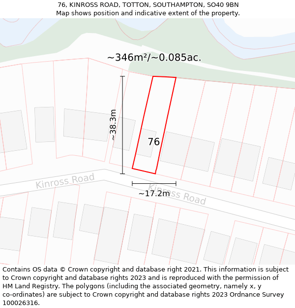 76, KINROSS ROAD, TOTTON, SOUTHAMPTON, SO40 9BN: Plot and title map