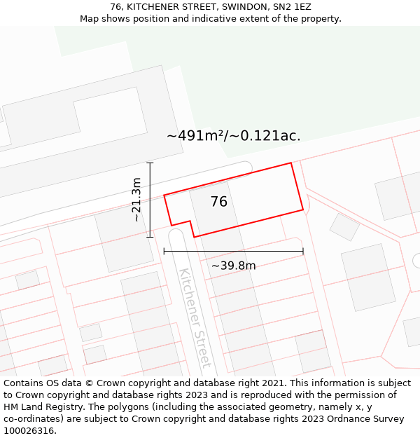 76, KITCHENER STREET, SWINDON, SN2 1EZ: Plot and title map