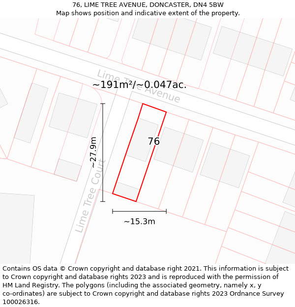 76, LIME TREE AVENUE, DONCASTER, DN4 5BW: Plot and title map